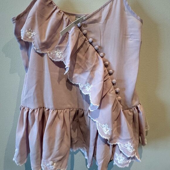 ASOS V neck spaghetti strap ruffle front with buttons NWT tank size 6 in pink - Picture 2 of 6